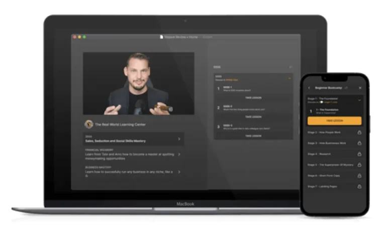 Hustlers University application on laptop and mobile